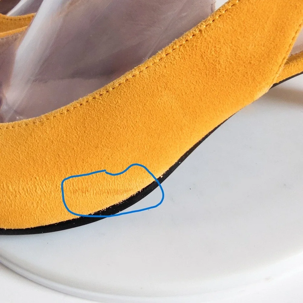 New Ecco Pumps 10 Slingback Kitten Heel Mustard Yellow Suede Pointed Toe Shoes
